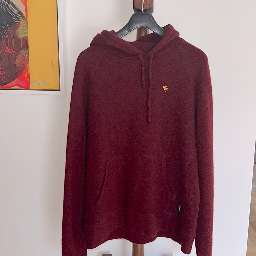 Abercrombie & Fitch Wool Blend Pullover Hoodie Sweater Men’s Medium Burgundy